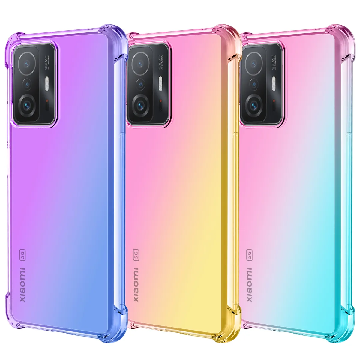 for Xiaomi Mi 11T Case, Colorful Gradient Rainbow Shock-Resistant Flexible TPU Gasbag Protection Soft Phone Case for Mi 11T
