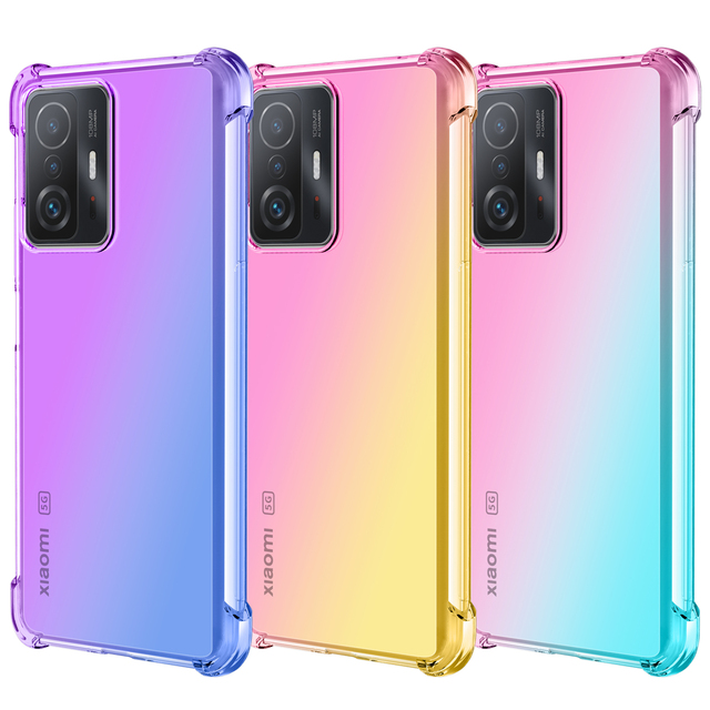 For Xiaomi Mi 11T Case, Colorful Gradient Rainbow Shock-Resistant Flexible TPU Gasbag Protection Soft Phone Case for Mi 11T