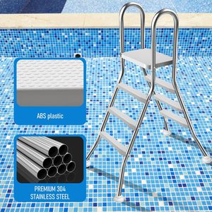 Échelle <span class=keywords><strong>pour</strong></span> <span class=keywords><strong>piscine</strong></span> <span class=keywords><strong>hors</strong></span> <span class=keywords><strong>sol</strong></span> 67.72, robuste, de luxe, 3 marches, en acier inoxydable 304, antidérapante, montage facile avec barre transversale - Product Image 5
