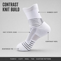 Chaussettes de basketball montantes pour jeunes, blanches, à blocs de couleur, avec rayures contrastées, pour l'équipement sportif, talon renforcé, vente en gros