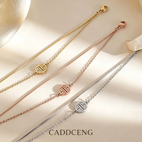 Bracelet élégant et simple à double couche en acier inoxydable avec maillons géométriques, pendentif plaqué or 18 carats avec le caractère 'Fu', cadeau élégant
