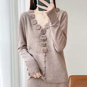 Maglione Cardigan floreale in lana 100% con scollo a V in lana mercerizzata da <span class=keywords><strong>donna</strong></span> - Product Image 3