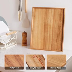 Wood Rectangular <b>Tray</b> 37x29x1.6cm Multifunctional <b>Storage</b> Living Room Organizing Surface - Product Image 2