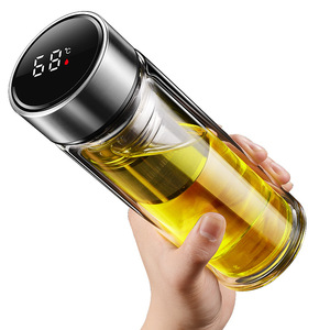 Smart Temperature Display Double Wall Glass Cup With Tea Infuser For Hot Water And Tea - Product Image 1