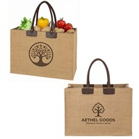 Sac de courses en toile de jute renforcée avec coutures renforcées, logo personnalisé imprimé, sac fourre-tout en jute laminé imperméable pour supermarché, fourni par l'usine