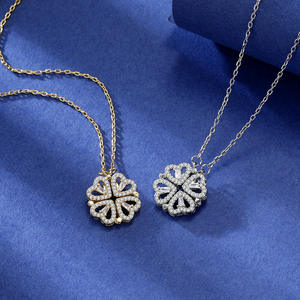 Venta al por mayor de otras prendas de vestir: Colgante de corazón plegable de moda con dos formas de uso, incrustado con circonita, joyería de la suerte para mujer y niña. - Product Image 5