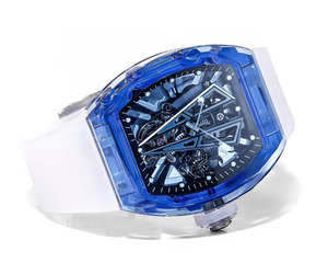 052 Blue Crystal case Unique, Trendy and Luxurious Tourbillon <b>Skeletonized</b> Movement <b>Automatic</b> Mechanical <b>Watch</b> for Men - Product Image 3