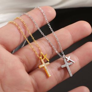 Nuevo Collar Religioso de Lujo con Cruz de Circonio, Collar con Colgante de Doble Cruz de Acero Inoxidable Chapado en Oro de 18K, Resistente al Agua, para Mujer - Product Image 1