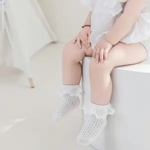 2024 Großhandel Baby Kinder Mädchen Sommersocken mit Spitzentrimmer Socken Kleinkinder Socken Kinder vierfarbige Knöchelsocken