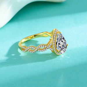 Anel Moissanite Promessa De Noivado De Prata Senhoras Mulher Fine Jewelry Conjuntos De Pera Diamante para As Mulheres Anel Moissanite - Product Image 2