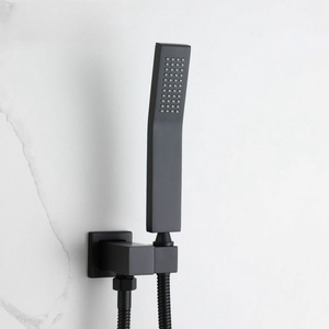 Grifo de ducha cuadrado oculto de 10 pulgadas con módem, juego de ducha de lluvia de baño de una sola función de latón negro, masaje de chorro suave - Product Image 5