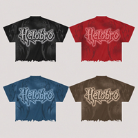 Ensembles de tenues Helobro personnalisés avec ourlet délavé, logo graphique de marque imprimé, ensemble short et t-shirt en coton délavé à l'acide