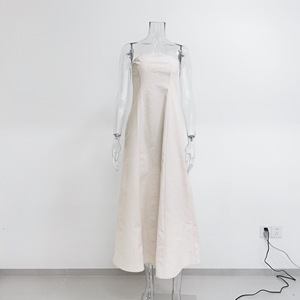 Strapless Maxi Dress In Natural <b>Linen</b> Loose Fit Straight Hem Solid Color Breathable Woven Fabric Summer Casual Style - Product Image 3
