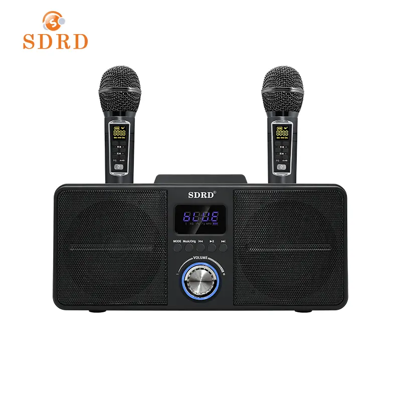 SDRD Sd309 mesin Karaoke portabel, mesin Karaoke portabel dengan 2 mikrofon nirkabel Bt Speaker sistem Pa mesin menyanyi Tv