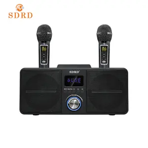 SDRD Sd309 mesin Karaoke portabel, mesin Karaoke portabel dengan 2 mikrofon nirkabel Bt Speaker sistem Pa mesin menyanyi Tv