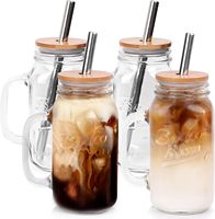Bocaux en verre avec poignée et couvercles en bambou – Contenants de cuisine multifonctionnels, durables et empilables pour smoothies et préparations de nuit