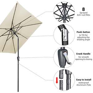 Parasol de jardin carré 9x9 pieds à énergie solaire avec éclairage LED, 8 baleines, manivelle inclinable, port USB et revêtement PA - Product Image 3