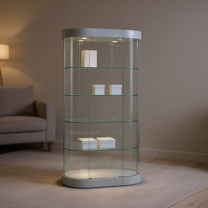 Vitrina Moderna de Vidrio Curvo 97x56x190cm Gris Claro con Estantes Ajustables e Iluminación LED - Product Image 3