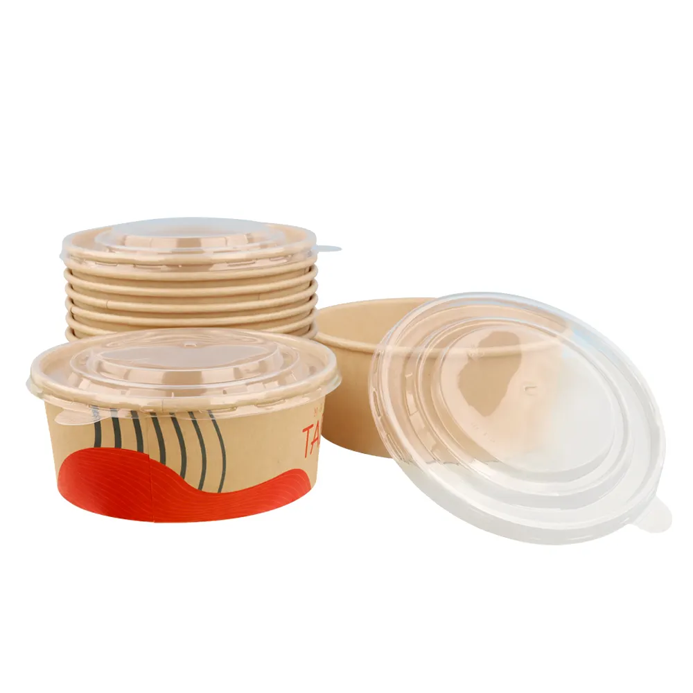 disposable custom printing food packing takeaway container paper salad bowls kraft paper bowl with lid wholesale