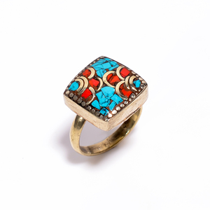 Bagues lapis corail turquoise naturel bijoux faits à la main bijoux en gros bagues indiennes bagues en argent fabricant - Product Image 2