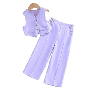 Conjunto <span class=keywords><strong>de</strong></span> 2 Piezas <span class=keywords><strong>para</strong></span> Niñas, Chaleco Color Lavanda y Pantalones Anchos, <span class=keywords><strong>Ropa</strong></span> Casual y Formal <span class=keywords><strong>de</strong></span> Verano <span class=keywords><strong>para</strong></span> Niñas Pequeñas, Venta al Por Mayor - Product Image 1