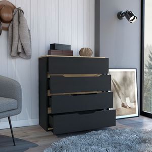Commode à tiroirs DB supérieure 35 "H quatre tiroirs avec dessus supérieur noir/chêne clair - Product Image 2