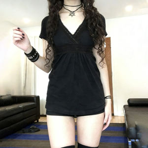 Blusa de Encaje con Parches Transpirables, Cuello en V, Manga Larga, para Mujer, Estilo Dulce y Lindo Y2K, Estilo Fairycore, Atuendo de Verano para Adolescentes - Product Image 3