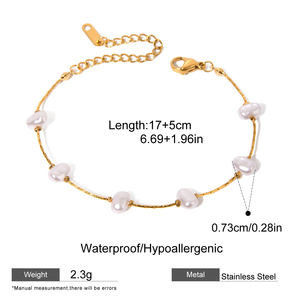 Bracelet en perles artificielles non ternissantes, design moderne réglable, chaîne en acier inoxydable plaqué or 18 carats, collier - Product Image 6