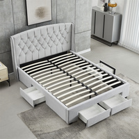 Ensemble de literie moderne pour chambre à coucher, lit capitonné de luxe avec tiroirs, cadre de lit en bois, taille king/queen avec rangement - 01