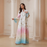 Abaya pour femme en polyester cristal dégradé bleu clair, robe de soirée musulmane de Dubaï, robe de fête pour femme du Moyen-Orient 2026