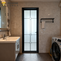 Porte intérieure en alliage d'aluminium noir de qualité supérieure, panneau en verre dépoli cintré, âme pleine, design moderne pour villas, entrées de maisons, chambres à coucher