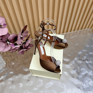 Sandales Jimmy pour femme, bordeaux foncé, en satin, avec strass et décorations boule, à bout ouvert, bride cheville, talon aiguille, élégantes pour mariage et soirée - Product Image 3