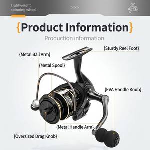 Carrete de Pesca Giratorio 5.2:1 con Manivela Atornillable, 12+1BB, Metálico, para Pesca en Océano, Barco y Roca, Incluye Cebo Artificial y Antirretorno - Product Image 4
