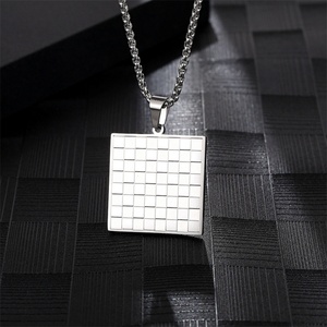 Collier en acier inoxydable à maillons rectangulaires en forme d'échiquier, bijou tendance - Product Image 4