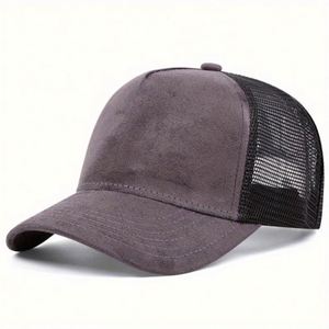 Casquette de baseball trucker en daim à 5 panneaux avec logo brodé personnalisé pour homme 2024 - Product Image 4