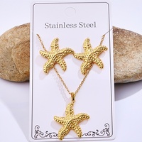 Juego de Joyería de Acero Inoxidable Dorado con Patrón Irregular, Collar con Colgante, Aretes, Pentagrama, Corazón, Cuadrado, Triángulo