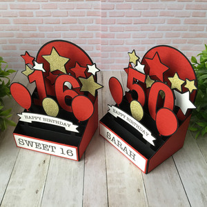 <b>Sweet</b> 16 Birthday Pop-Up Card <b>Box</b> With Stars And Balloons Red Gold Design Party Decoration - Product Image 4