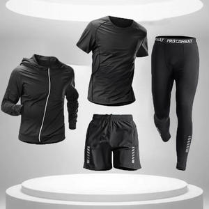 4 pz pantaloni a compressione camicia Top giacca a maniche lunghe set atletici abbigliamento da ginnastica da uomo allenamento - Product Image 5