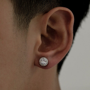 Stud Earrings Round Zircon Inlay Copper Ear Post Geometric Design Hip Hop Fashion For Men Women - Product Image 3