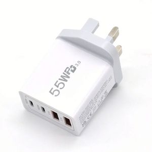 UK EU US AU <b>Plug</b> 2 USB-QC 3.0 2 <b>Type</b>-<b>C</b> Fast GAN Pd 55W Fast Charging 4 Ports Phone Chargers for Mobile Phones - Product Image 2