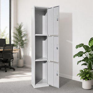 Three Tier Metal <b>Locker</b> with Key Lock and Recessed Handle for Office Storage - Product Image 3
