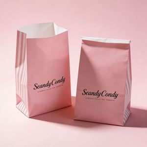 Sac en papier carré personnalisé avec logo, fond plat, soufflet, résistant à la graisse, fermeture magnétique et attache métallique pour bonbons, grains de café, nouilles - Product Image 2