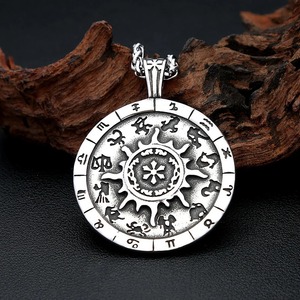 Collar con colgante del zodiaco de plata tibetana Yunnique, cadena de 60 cm, regalo unisex, joyería con diseño de constelación y rueda solar, cadena para suéter - Product Image 2