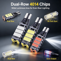 Ampoule LED T15 4014 45SMD pour voiture, 6000K blanc jaune rouge, feu de recul, feu de position latéral, 12V
