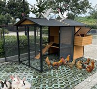 Buitenverblijf voor huisdieren van weerbestendig hout met asfaltdak, metalen gaas, veilig & ruim huisje voor huisdieren, uitneembare lade voor konijnen, kippen, katten