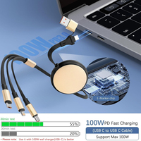 Câble de données rétractable 3-en-1 à charge ultra-rapide avec logo personnalisé, USB Type-C, Micro USB, 8 broches, multi-ports pour ordinateur et téléphone portable
