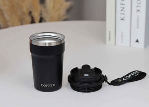 Minimalist Green Stainless Steel Tumbler With Lid And Strap For Travel <b>Coffee</b> - Product Image 5