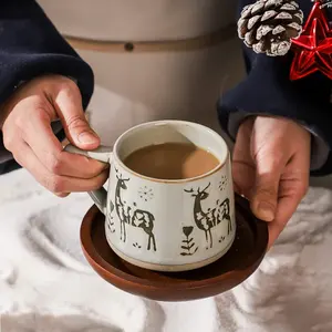 Regalo di Natale Tazza in ceramica retrò resistente al calore manico di caffè alce succo di latte per casa ufficio acqua tazza di tè