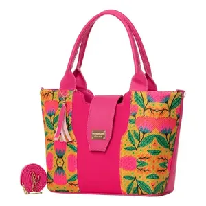 Bolso de Compras de Yute para Mujer Fana Eva Fiusha, Grande, con Estampado Floral, Asa Superior, Cierre de Broche, Material Vegano - Product Image 3