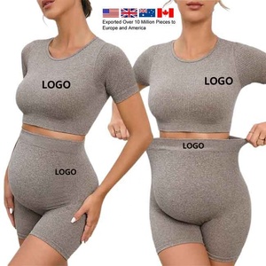 Femmes enceintes sans couture Yoga T-Shirt Shorts ensemble maternité Fitness entraînement vêtements <span class=keywords><strong>de</strong></span> <span class=keywords><strong>sport</strong></span> à manches courtes Yoga costume vêtements <span class=keywords><strong>de</strong></span> <span class=keywords><strong>sport</strong></span> - Product Image 1